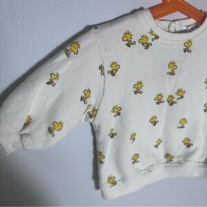 Zara Cream Sweatshirt with Yellow Woodstock Cartoon Bird Print